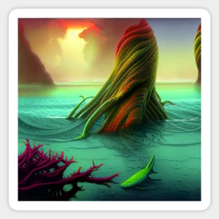 Magical Landscape Painting Of a Mythical Plant in the Sea Sticker